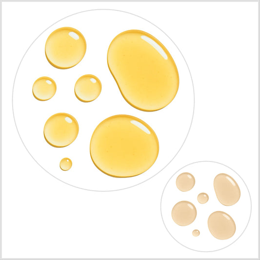 two product oil serum droplets in beige and yellow colors