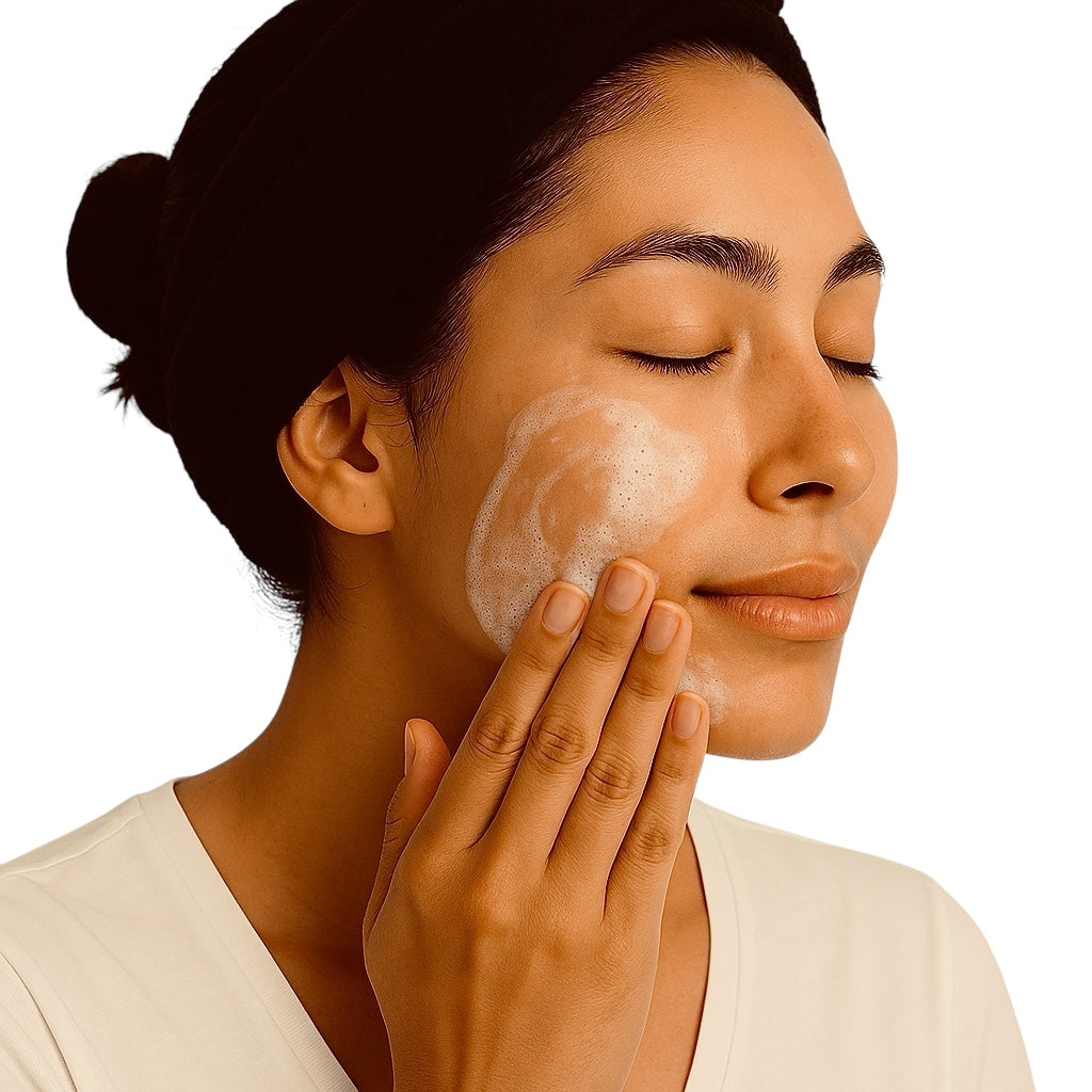 brown skinned woman cleansing her face