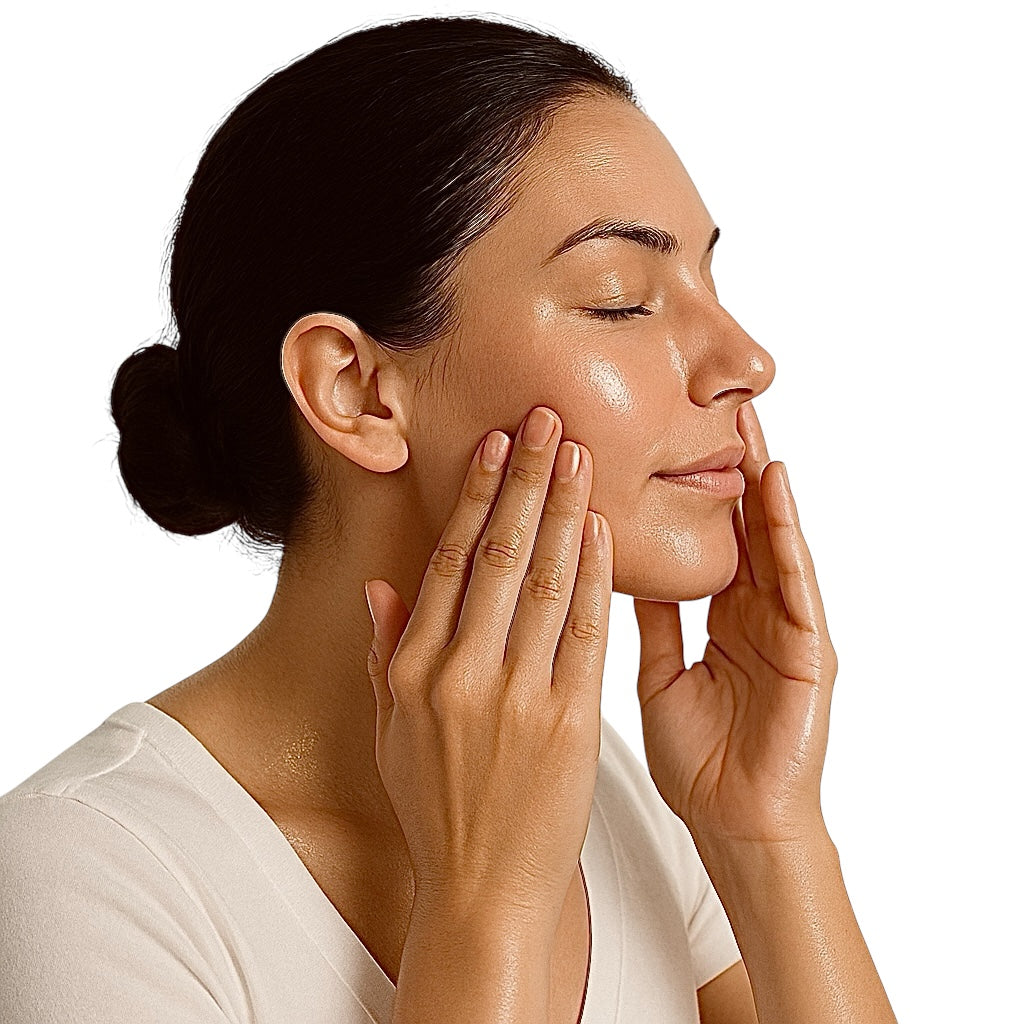 woman applying facial serum on her face
