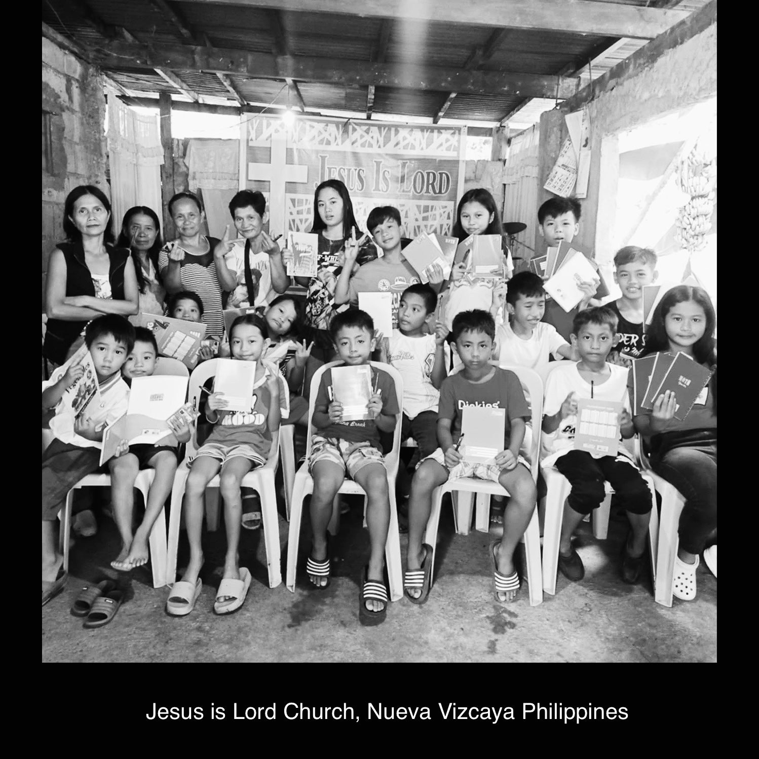 children and women holding gifts